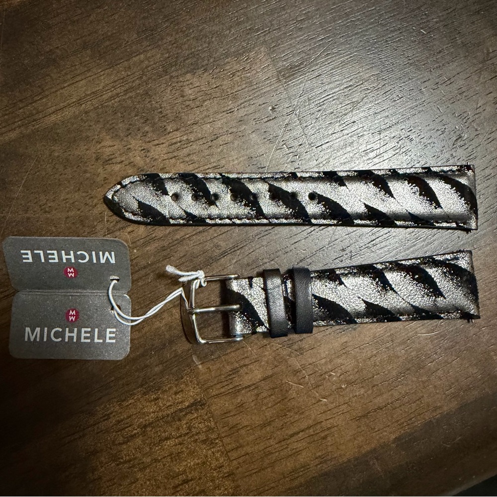 Michele Watch Zebra Pattern Black and Silver Watch Strap 20mm